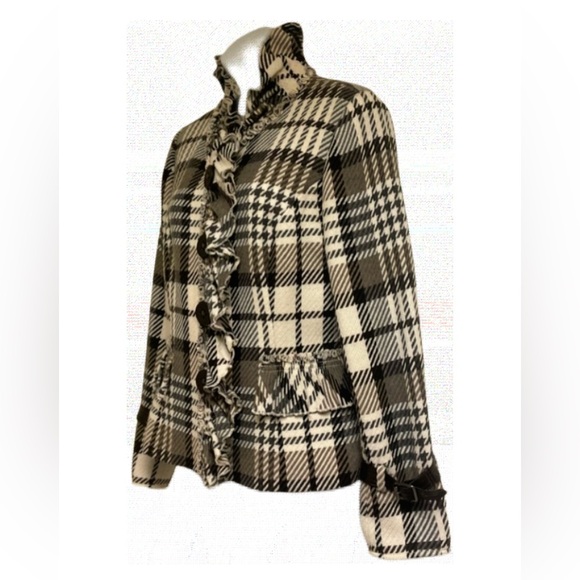 Etcetera Ruffle Front Plaid Blazer w/ Leather Detail - Picture 2 of 10